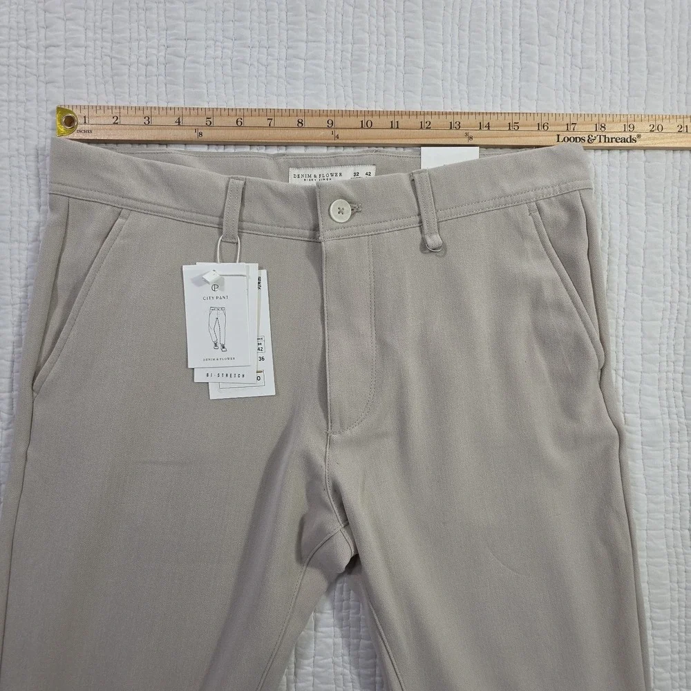 Denim & Flower Ricky Singh Men's City Pant 32x28 Taupe Slim Fit Stretch NWT